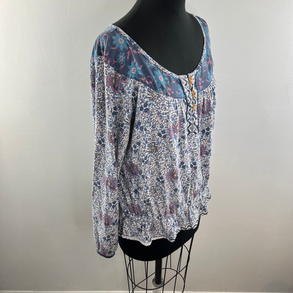 Vintage LUCKY Brand Blouse Cotton Rose Floral Scoop Neck Ruffle Hem Size XL - Picture 5 of 9